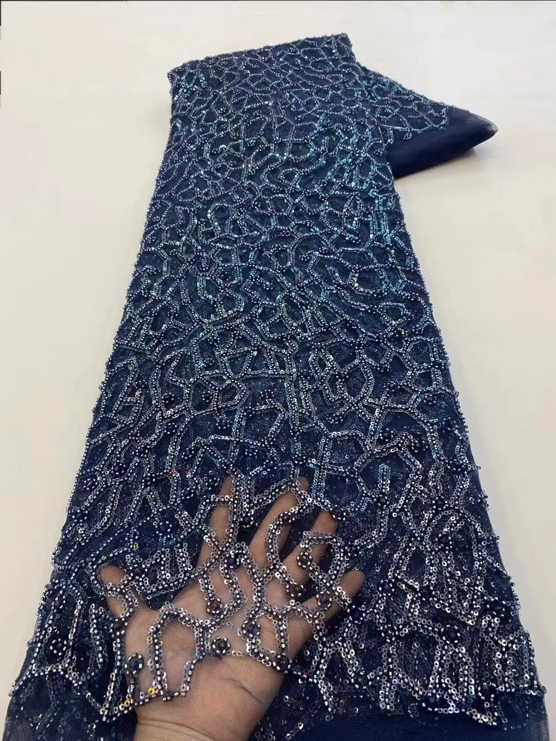 

High Quality L-1308332 Embroidery French Lace Fabric African Sequins Beaded Tulle Lace Fabric For Sewing