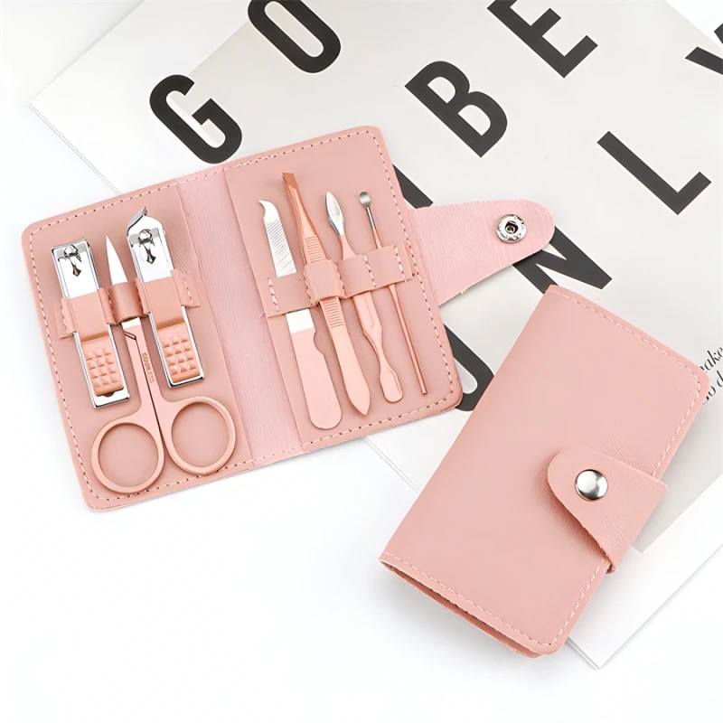 Manicure Kit 7pcs Nail Care Cutter Scissor Tweezer Clipper Pedicure Set Colorful PU Leather Case