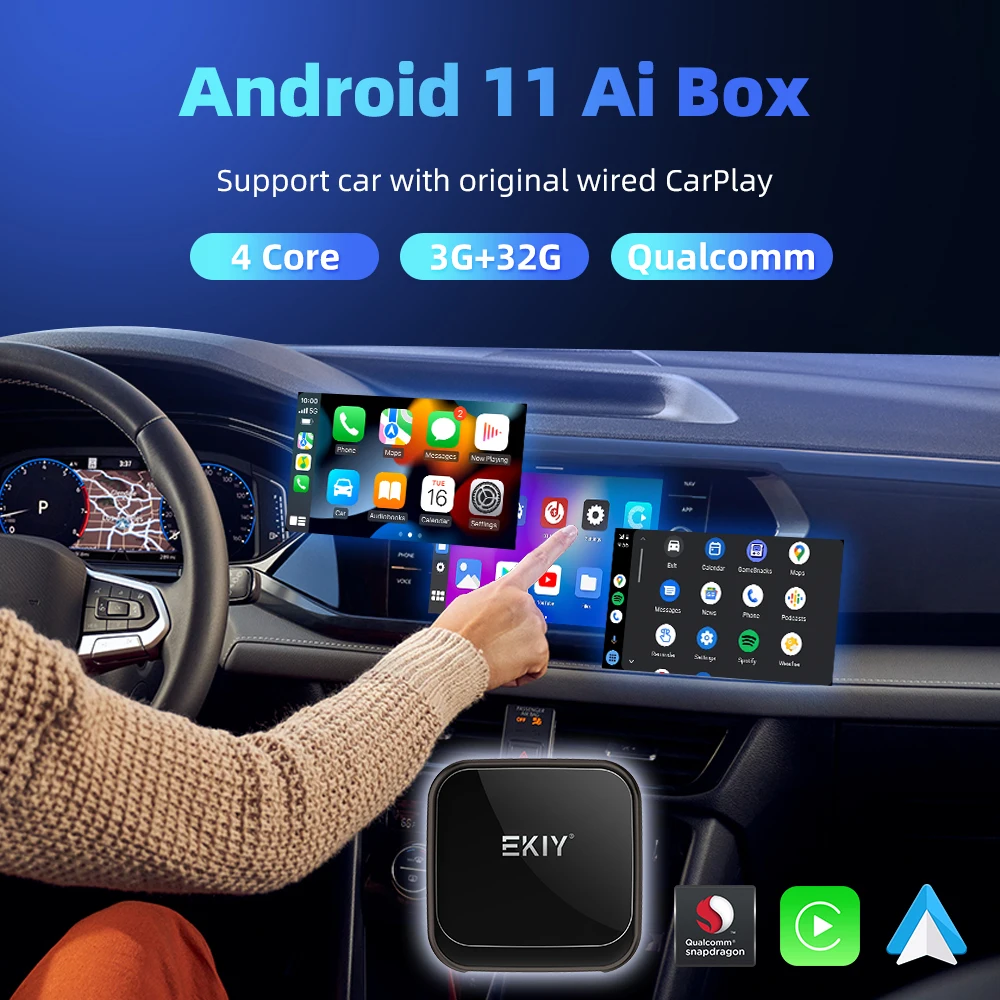 EKIY Wireless Apple CarPlay Android 11 Wireless Android Auto Ai Box