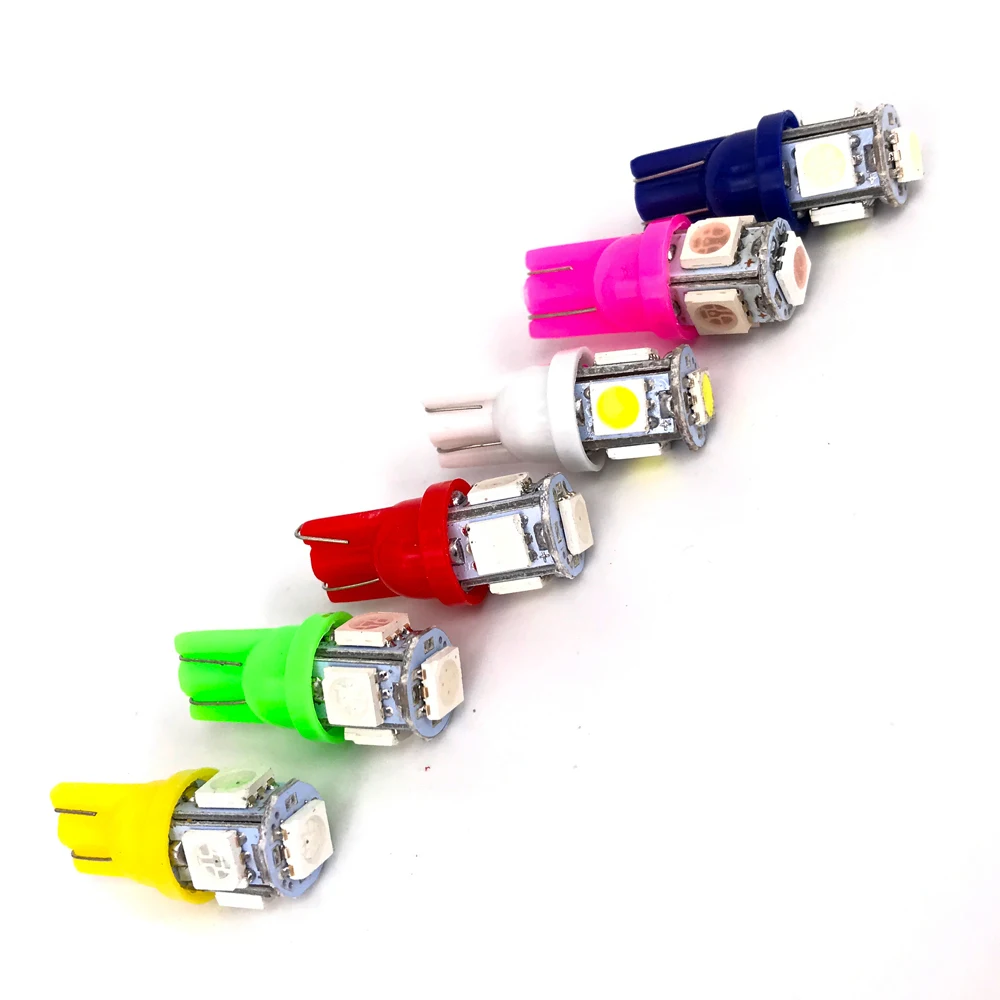 10 PCS T10 LED W5W 5050 5SMD Led Car Interior Light License Plate Bulb Turn  Lamps 5w5 t10 White Red Yellow Green Pink Blue 12V - AliExpress