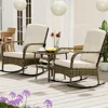 3 Pieces Outdoor Rocking Chairs Wicker Bistro Set, Outdoor Furniture Set with Porch Chairs and Coffee Table , Beige 1