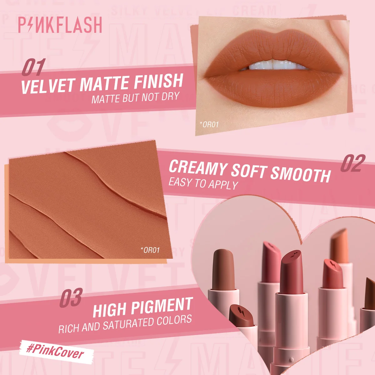 PINKFLASH Velvet Matte Lipstick High Pigment Long-lasting Lip Gloss Silky  Moisturize Liquid Lip Tint Smooth Lip Cream Cosmetics