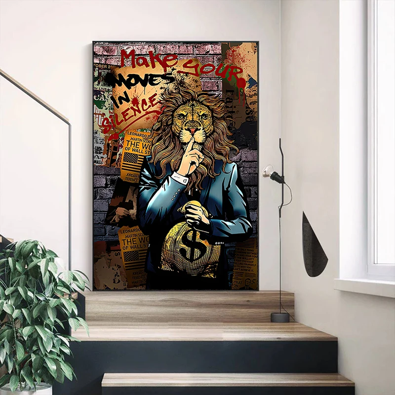 

Graffiti Lion Art Money Dollar Canvas Painting Oil Painting Animal Boxer Poster Prints Home Decor Wall Picture for Living Room