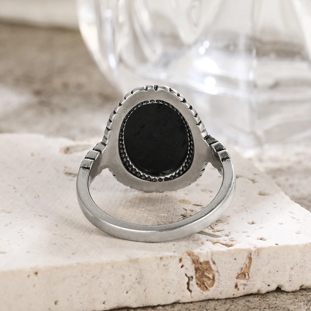 S925 Sterling Silver Black onyx Ring vintage silver Ring