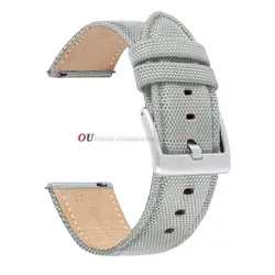 Versatile Nylon Canvas Leather Watch Strap - Quick Release, Seven Colors, Sport Soft Band - 22mm (Grey)