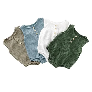 Estate infantile neonate ragazze pagliaccetto mussola senza maniche pagliaccetti neonato moda abbigliamento per bambini 1