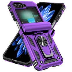 Military Grade Shockproof Protective Case with Magnetic Kickstand Ring Cover for Samsung Z Flip 5 (Purple)