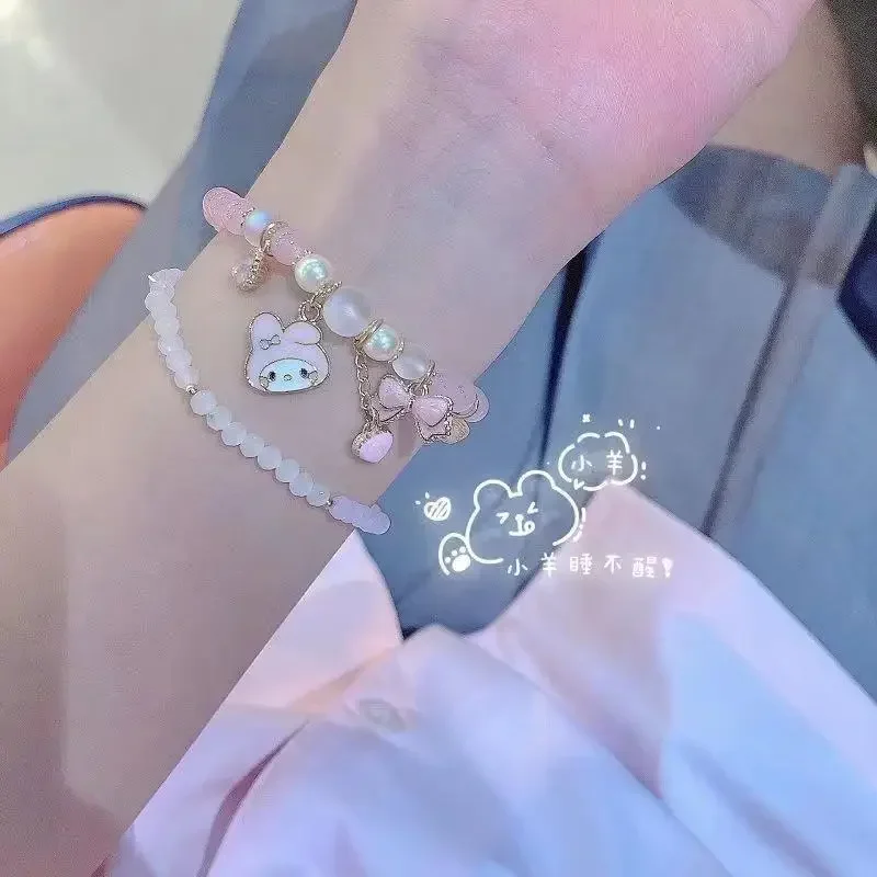 

2024 Kawaii Sanrio Kuromi My Melody Cinnamoroll Pom пуриновый браслет из бисера с кристаллами милый подарок для девушки игрушки для девочек