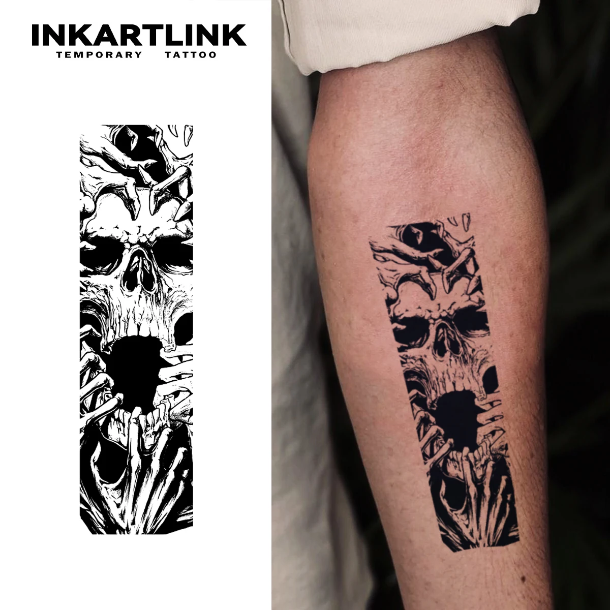 Adesivo de tatuagem temporária de caveira, tatuagem mágica à prova d'água,  dura até 15 dias de tatuagem falsa, tatuagem semi permanente - AliExpress, image size:1200x1200