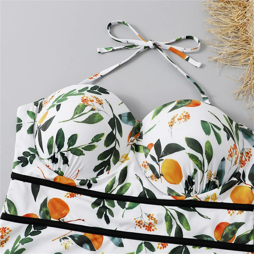 2024 Summer Fashion Ladies Slim-fit plus size print one-piece leisure vacation beach bikini one-piece swimsuit 1610