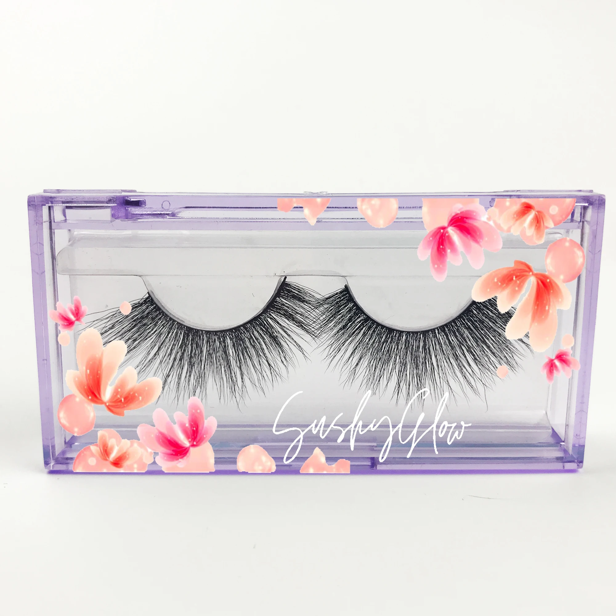 FOXYFOX Wholesale Empty Acrylic Eyelash Box Case Package for 12-25mm Lashes  Customize Logo Purple Square Packaging With tray 2