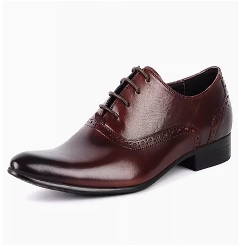 Leather pointed leather shoes man, tide shoes, dress derby shoes, carved Oxford Shoes, breathable, married, large
