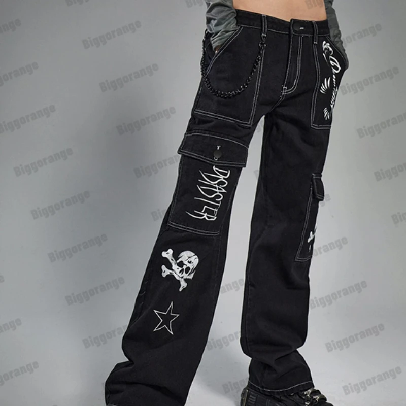Pantalones Cargo con estampado de letras para mujer, Vaqueros holgados de  estilo Hip Hop, informales, rectos, de cintura alta - AliExpress