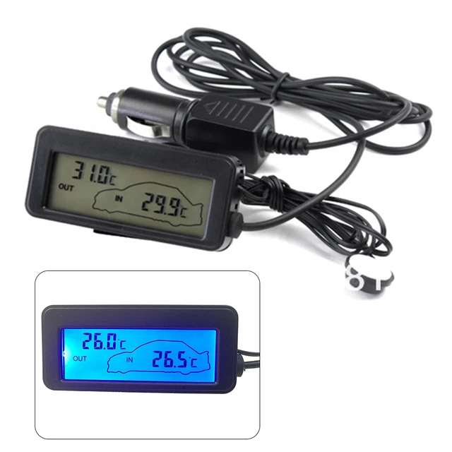 Thermomètre numérique rétro-éclairé pour voiture 12v, affichage LCD pour  l'intérieur et l'extérieur du