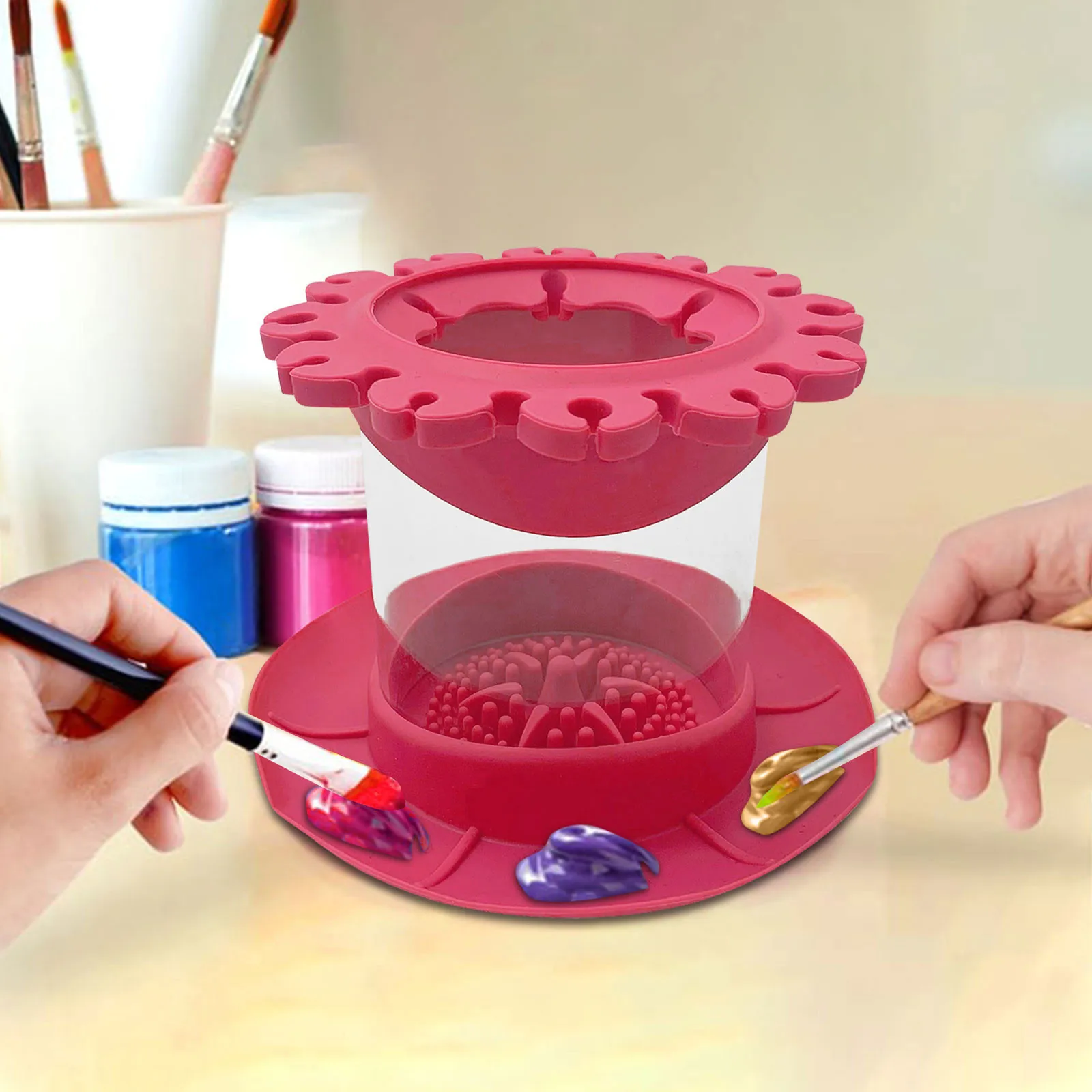 Paint Brush Cleaner Rinse Cup Fine Art Studio Classroom Brushes Holder & Silicone Cleaning Tool For Acrylic Watercolor 선반정리대 4