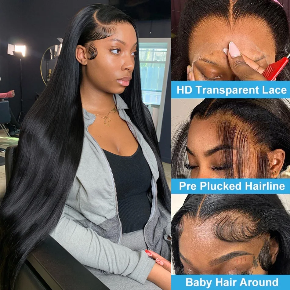 Human Hair Wig 250 Density 30 40 Inch Bone Straight 13x6 Lace Front Brazilian 13X4 Hd Lace For Women