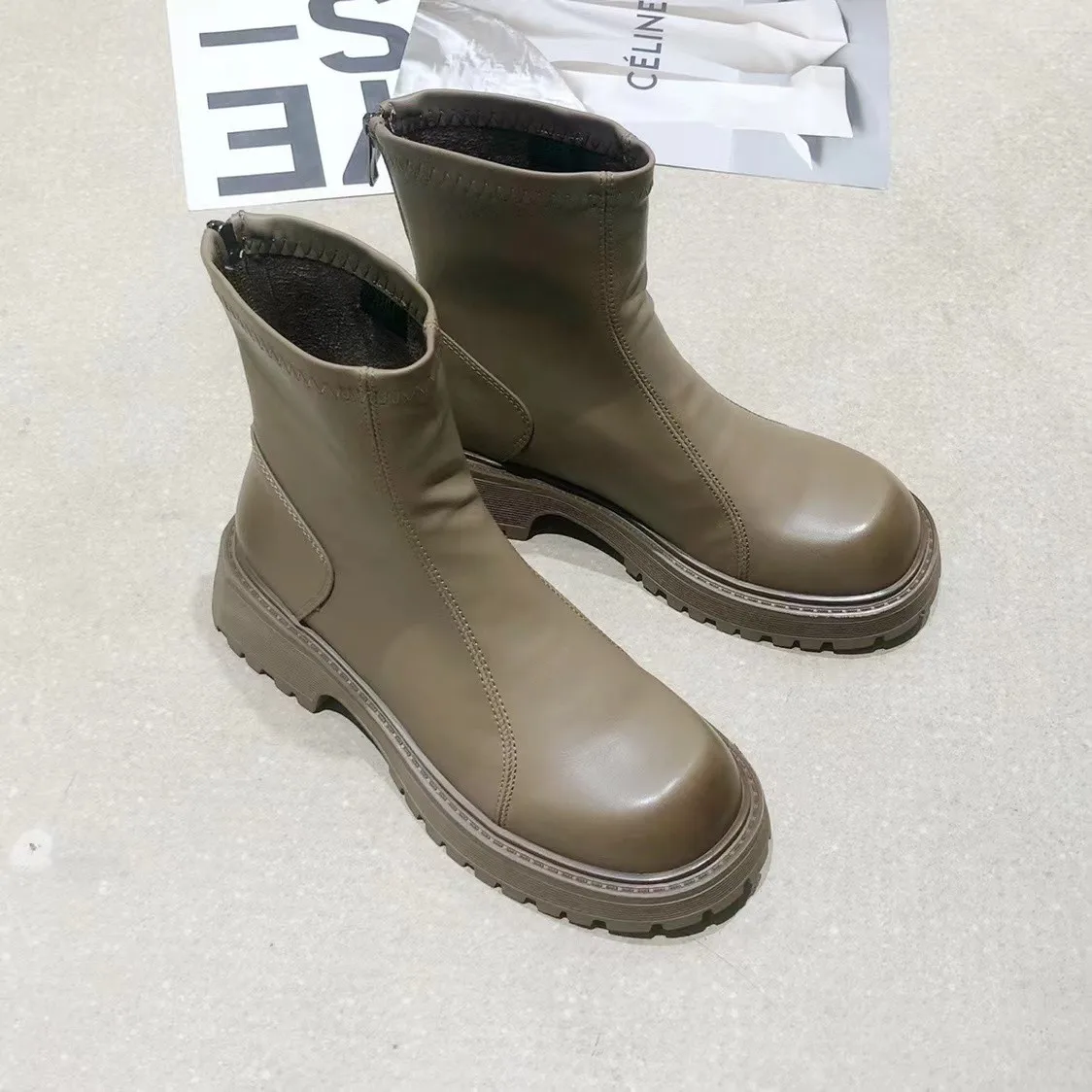 Women Ankle Boots Thick Heels Mature Fashion Concise Genuine Leather Shoes Woman Working Outdoor Casual New Luxury Brand Woman