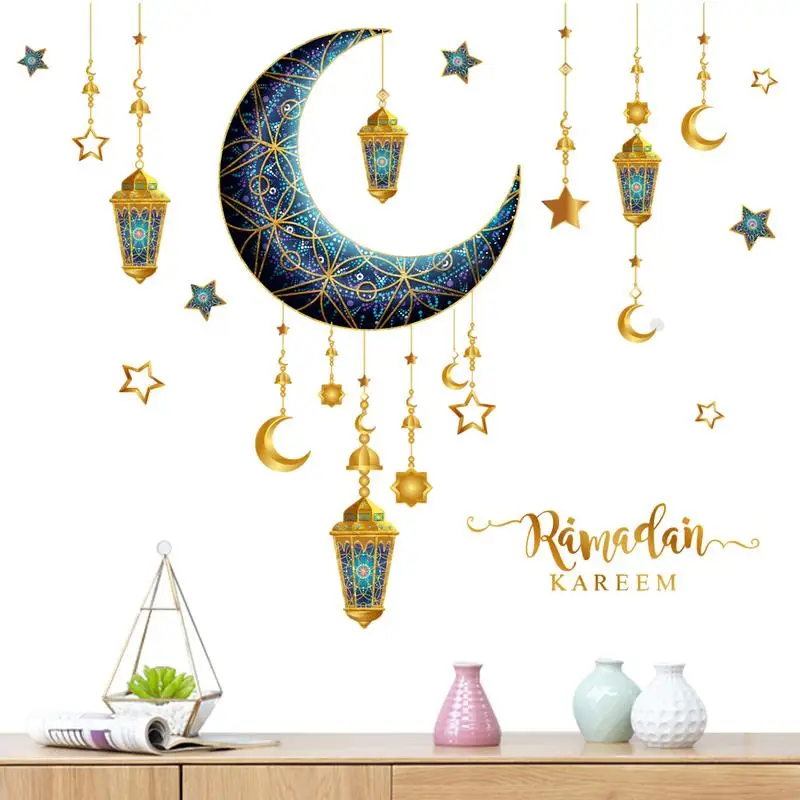 

Eid Stickers Eid Self Adhesive Window Clings Lantern Moon Star Window Stickers For Walls Living Rooms Cabinets