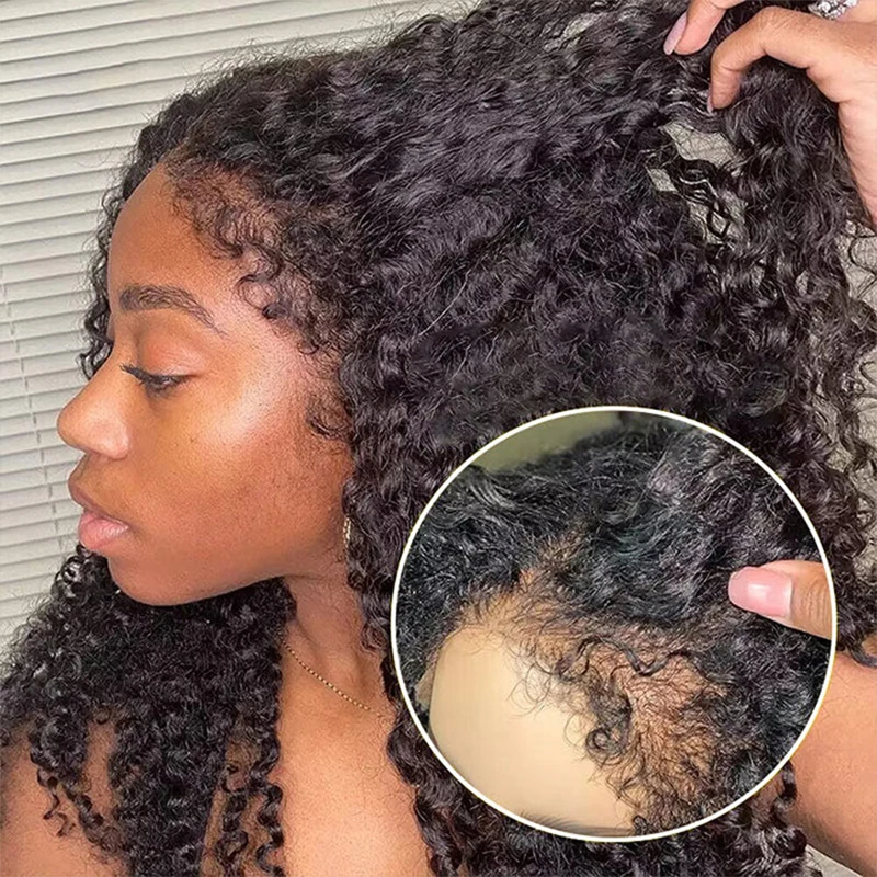 Kinky Edges Natural Hairline Wig 4C Hairline Edge Deep Curly Wig 13x4 Full Frontal Human Hair Wigs ashimary