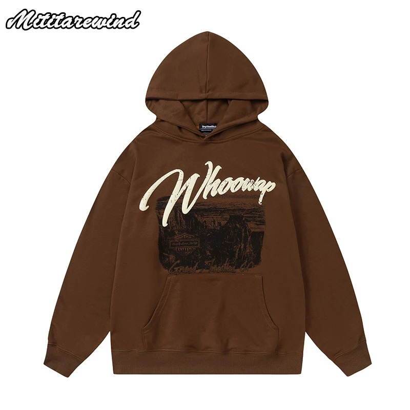 

Letter Print Hoodies For Men American Style High Street Daily Casual Versatile Couple Autumn Porkets Oversize Clothing Hip Hop