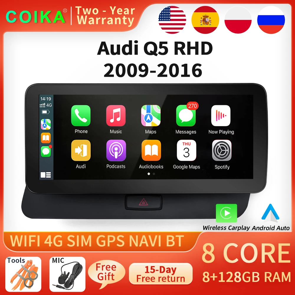 10.25" 8 Core Wifi 4g Sim Car Ips Touch Screen Stereo For Audi Q5 2009