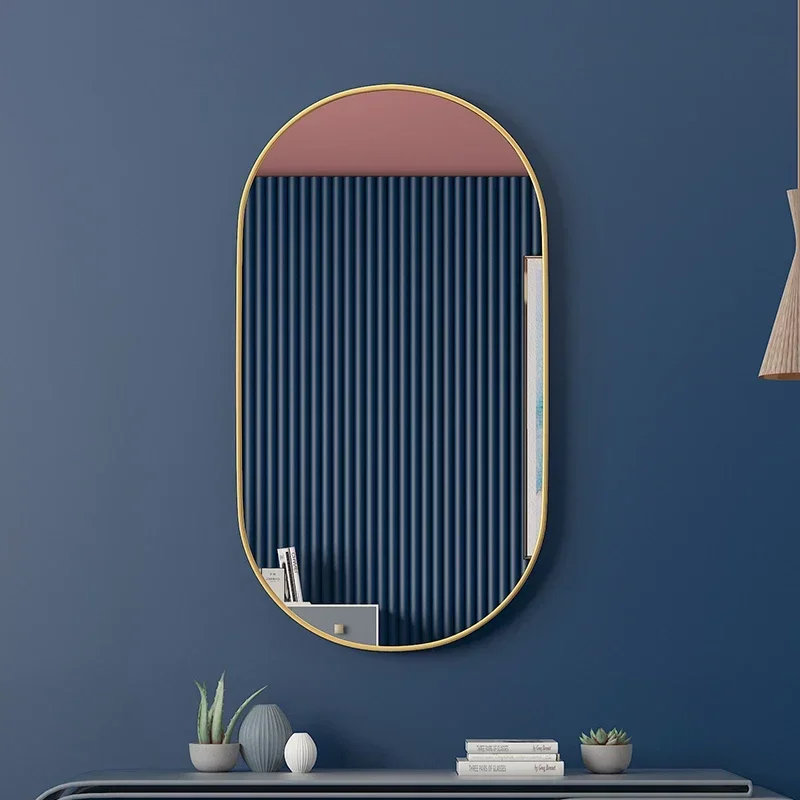 

Metal Shower Decorative Mirrors Makeup Bath Barber Nordic Hanging Mirror Oval Toilet Room Decor