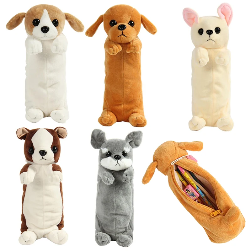  New Kawaii Novelty Simulation 5 Style Cute Dogs Pencil Case Soft Plush School Stationery Pen Bag Gift for Girl Boy Students 
