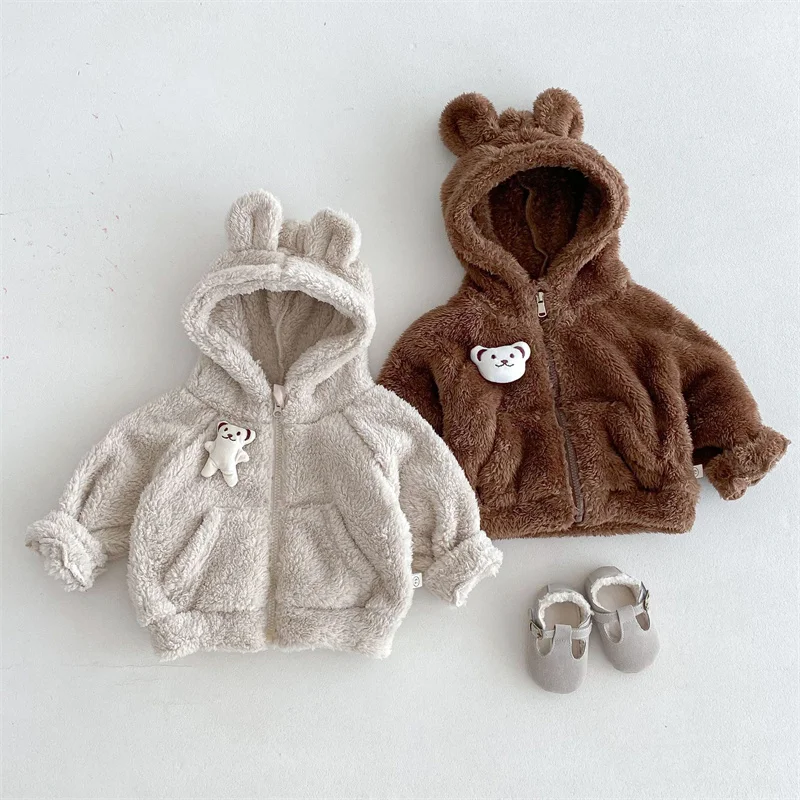 Winter Thicken Outerwear Boys Coat Warm Faux Fur Hooded Cape Jacket For Girls Kids Princess Parkas Plush Clothing 7M-5 Years