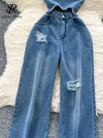 SINGREINY Women Strapless Denim Jumpsuits Hollow Out Design Pleated Slim High Quality Streetwear Fashion Casual Long Playsuits - Image 5