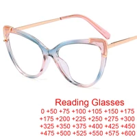 Trend Optical Reading Glasses Blue Light Filter Fashion Transparent Cat Eye Glasses Frame TR90 Women's Prescription Eyeglasses + 1
