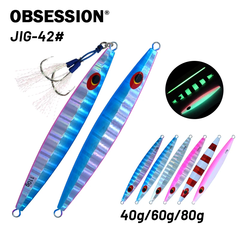 

OBSESSION 40 г 60 г 80 г микро джиговая приманка светящаяся вертикальная медленная металлическая приманка морская рыболовная приманка берег искус...