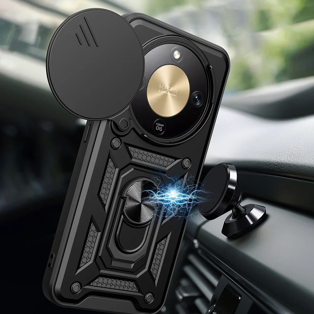 Shockproof Armor Case with Slide Camera Protection and Ring Stand