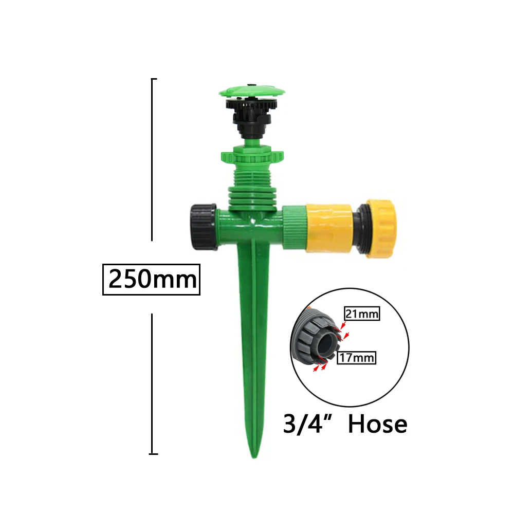 Garden Irrigation Sprinkler 360 Degrees Auto-rotate Nozzle Agricultural Garden Watering With 1/2" Plastic Spike Support