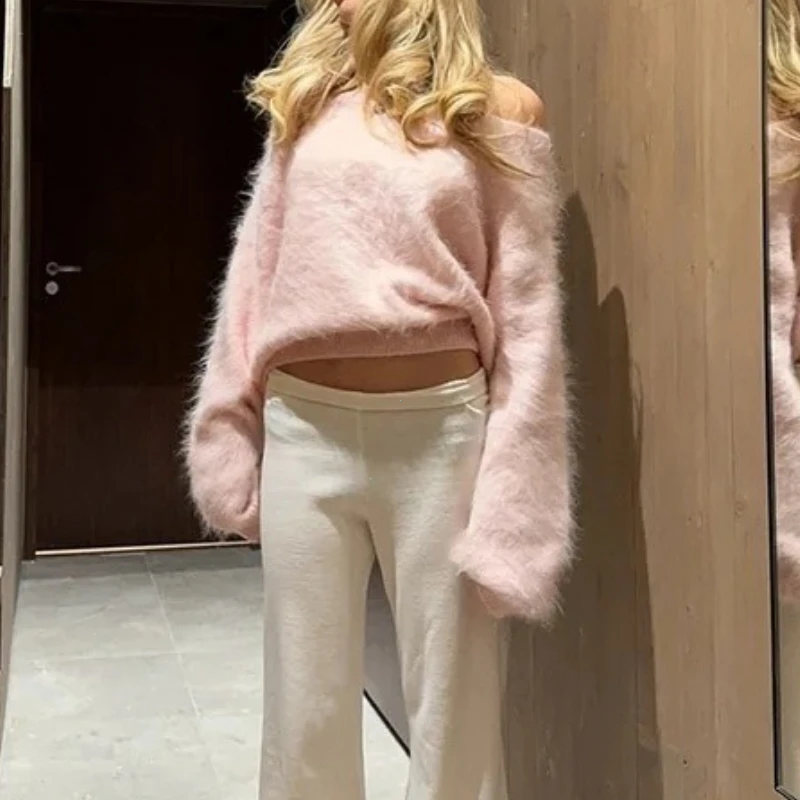 Women Solid Off Shoulder Pullover Fashion Classic Full Sleeve Loose Knitted Sweater Lady New Daily High Street Autumn Sweaters