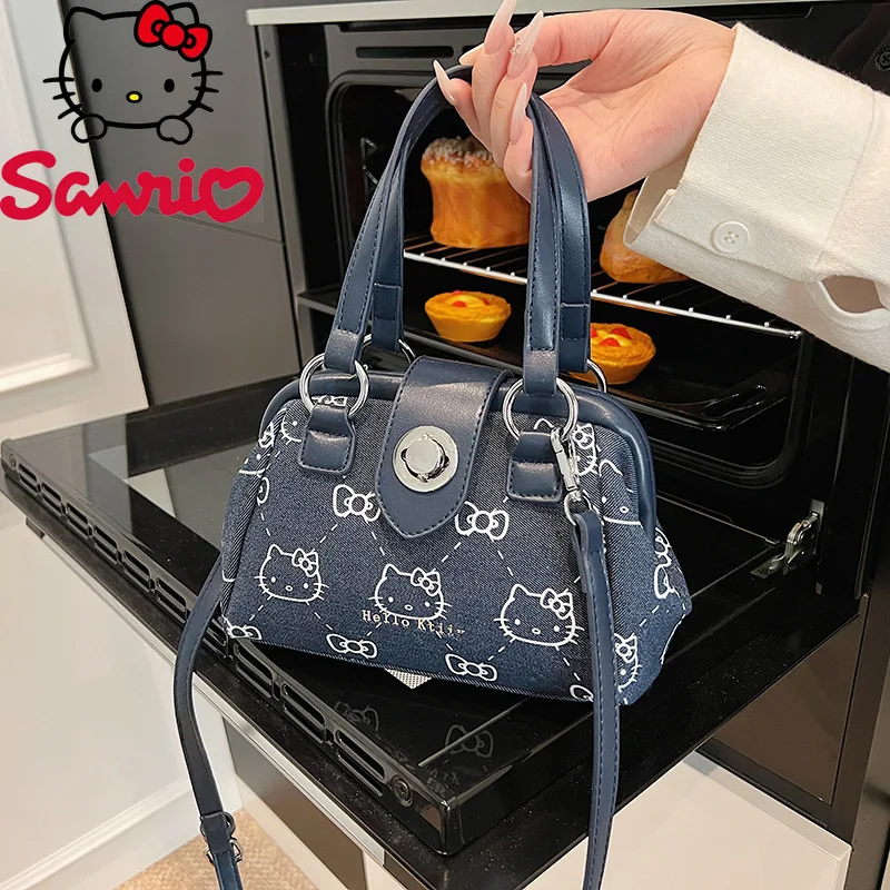 Hello Kitty New Women's Handbag Fashion High Quality Cowboy Women's Shoulder Bag Cartoon Versatile Mini Storage Bag