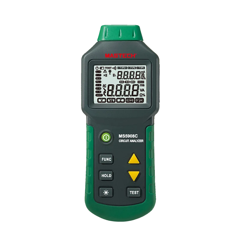 MASTECH MS5908A/MS5908C AC100-240V LCD Circuit Breaker Analyzer RCD Tester With Voltage GFCI Meter Mastech Socket Tester 6