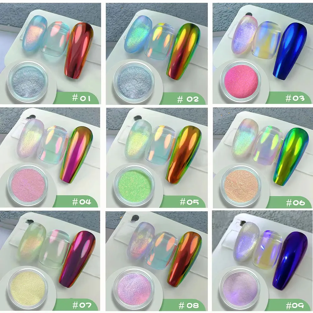 Aurora Effect Nail Powders 1Jar Moonlight Mirror Mermaid Unicorn Chrome Nails Art Rubbing Powder UV Gel Polish DIY Nail Decor