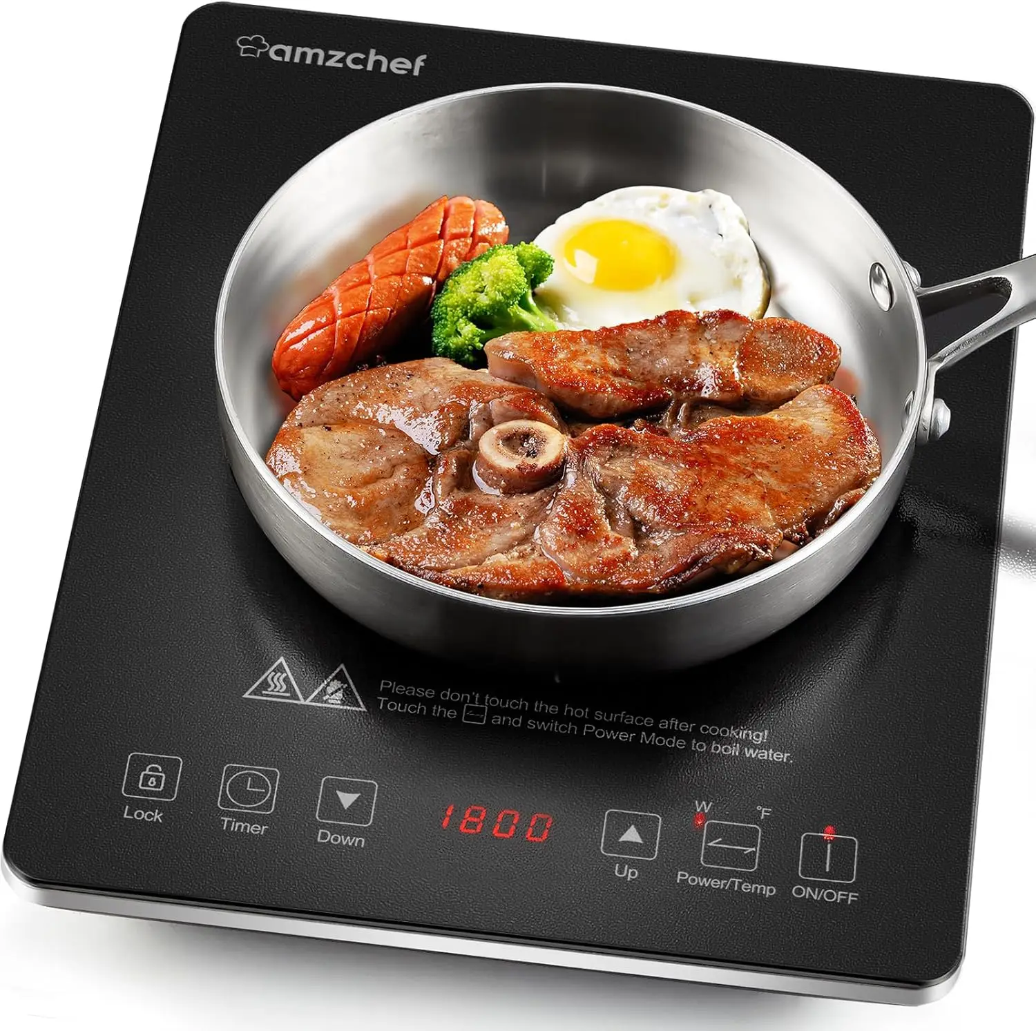 Induction Cooktop AMZCHEF 1800W Induction Stove Burner With Ultra Thin Body, Low Noise Hot Plate With Sensor Touch Sing