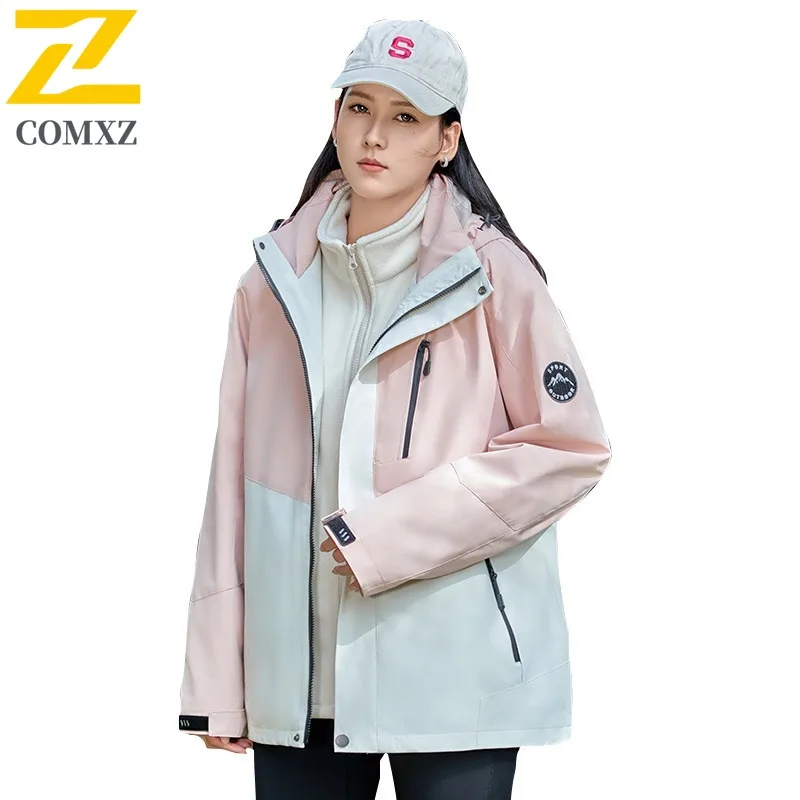 COMXZ Brand Men Jacket Simple Hooded Outdoor Adventure Multi-Function Warm Parka Solid Color Travel Lightweight Winter Clothing