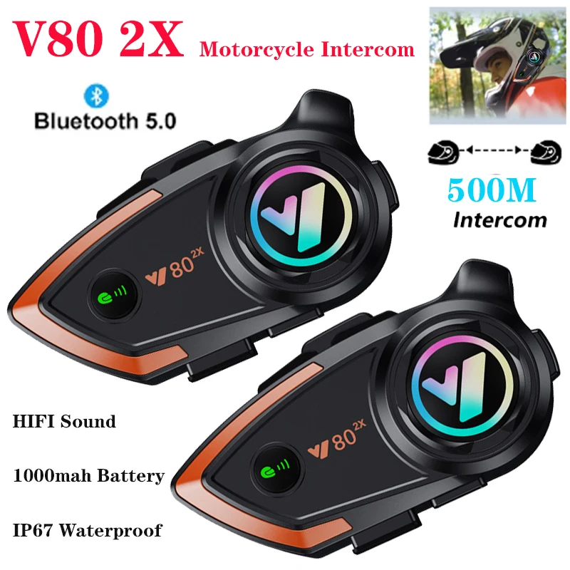 New Motorcycle Helmet Bluetooth Headset V80 2X BT5.0 500M