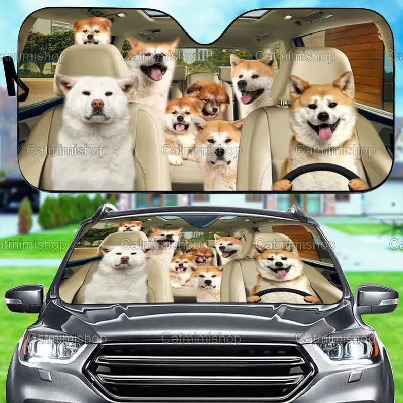 

Akita Family Car Sun Shade, Akita Auto Sun Shade, Car Decoration, Akita Lover Gift, Akita Windshield Shade, Gifts For Him LNG182