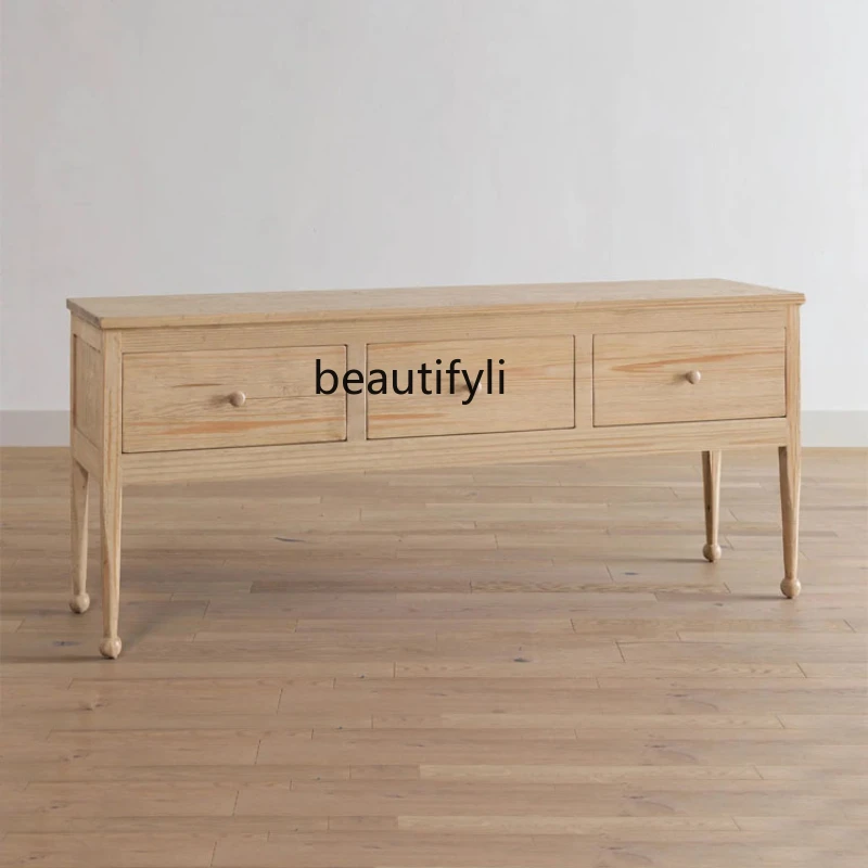 

Modern American Retro Storage Cabinet Ash Wood Distressed Entrance Cabinet Storage Rack Simple Drawer Chest of Drawers