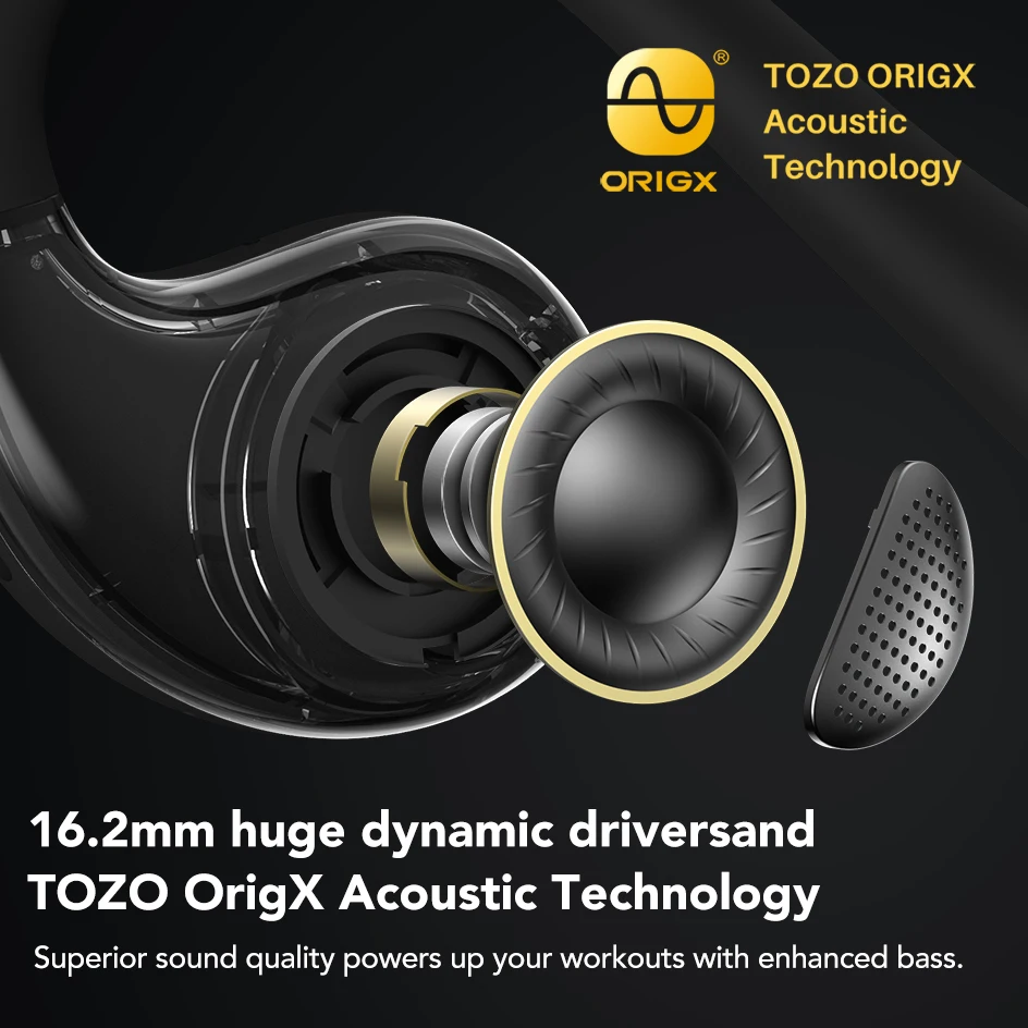 TOZO OpenReal 무선 이어폰 Bluetooth 5.3 오픈 이어 스포츠 헤드폰 방수 이어 후크 헤드셋 운전 사이클링  러닝-Freehip.co.kr