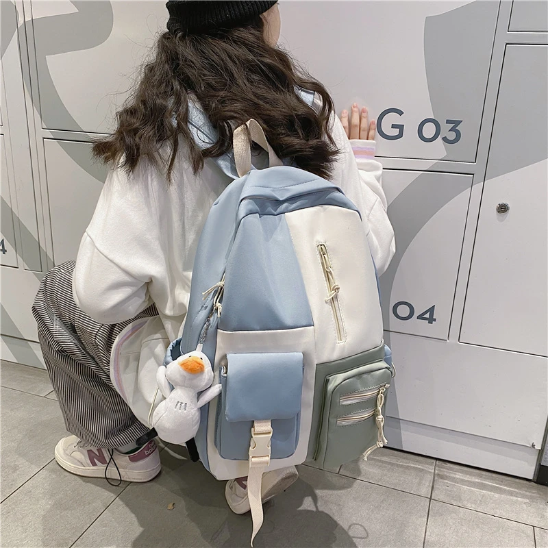 Fashion Women's Backpack Contrast Color Student Book Bag Large Capacity Travel Backpack Rucksack for Teenager School