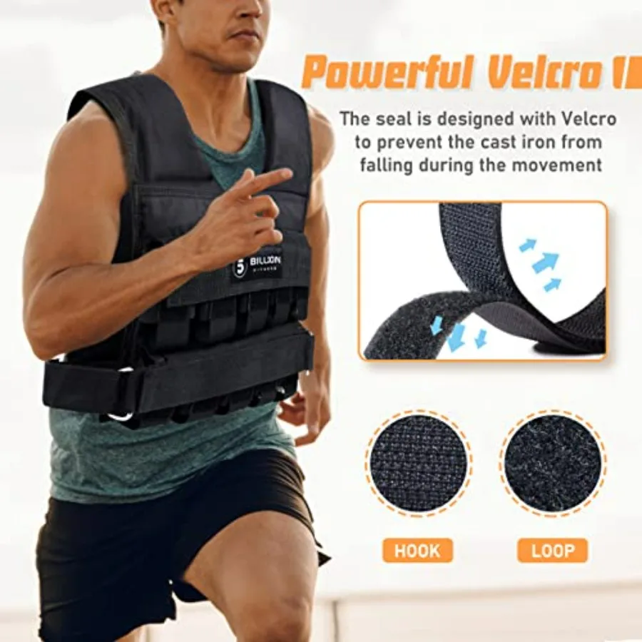 Adjustable Weighted Vest 0-44lbs,5BILLION Weight Vest with Solid Bar Weights,Body Weight Vest for Men Women,Strength Training Wo