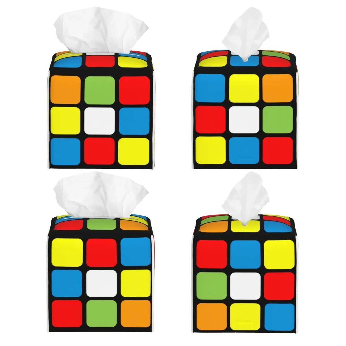 Custom 3x3 Rubiks Cube Pattern Tissue Box Cover PU Leather Square Facial Tissues Holder for Bathroom 2