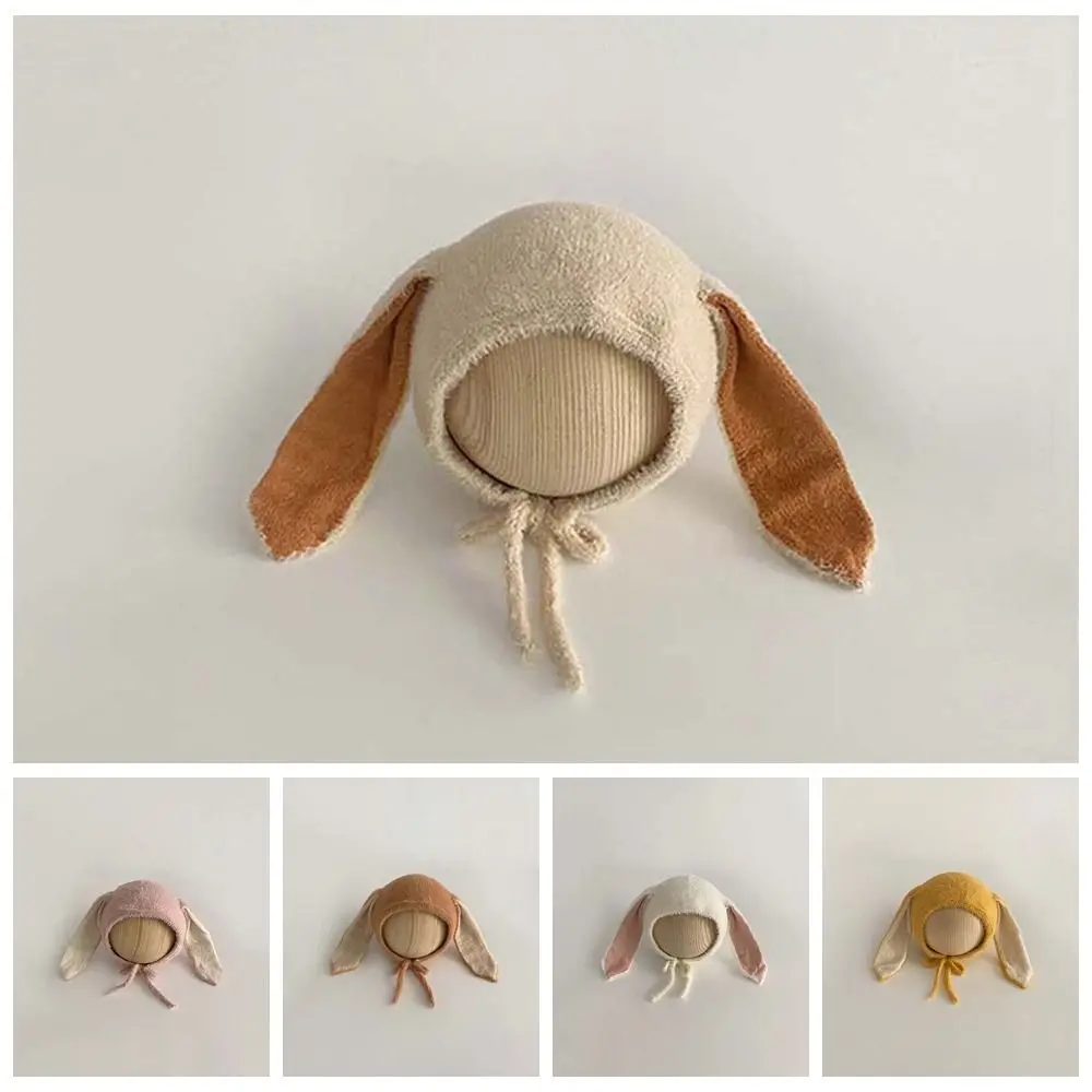 Elastic Children Pullover Cap Trendy Solid Color Rabbit Ear Knitted Hat Soft All-match Brimless Beanie Cap for 1-3 Years Old