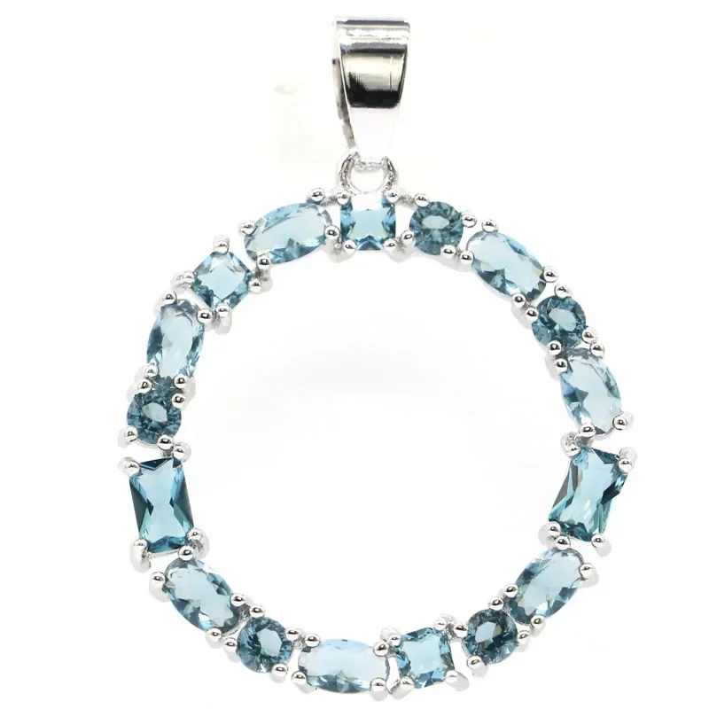 925 SOLID STERLING SILVER PENDANT Round Shape Tanzanite Purple Amethyst London Blue Topaz Ladies Present