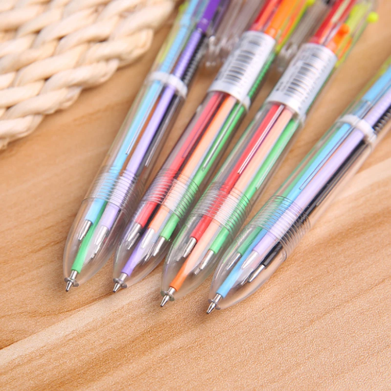 100 Pcs Business Cartoon Multi-color Ball Point Pen Press Moving Pen Color Personalized Oil Pen 6 Color Student Office Supplies