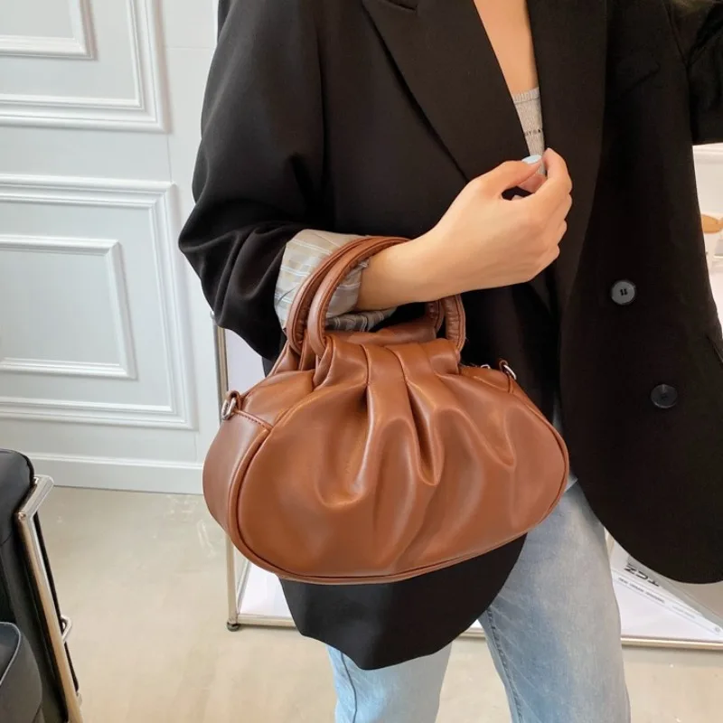 New High Quality Women's Bags Vintage Leather Cloud Pleated Bag Elegant Underarm Bag Luxury Design Crossbody Bag Handbag